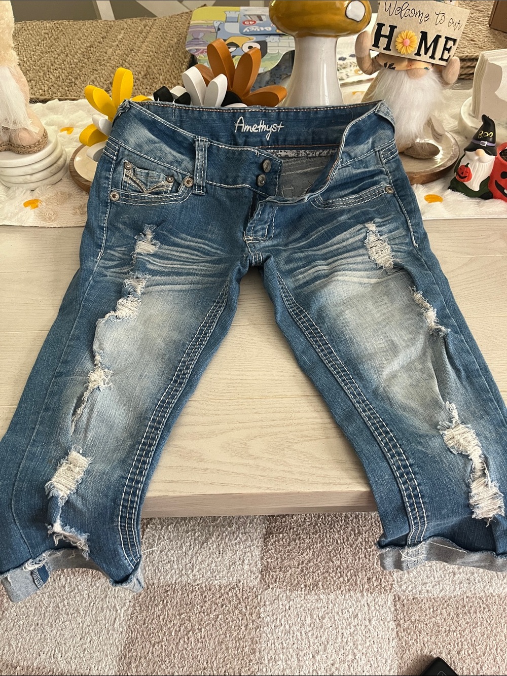 Amethyst Jeans Distressed Medium Blue Cropped Women's Jeans